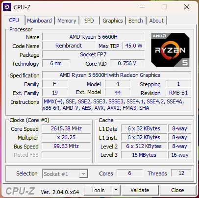 Lenovo Ideapad Gaming 370のCPU-Z(CPU)の画面