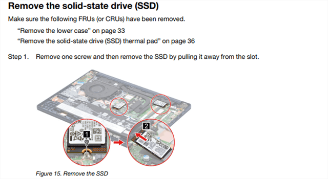 Lenovo IdeaPad Slim 3 Gen 10のSSD部分のマニュアル記載